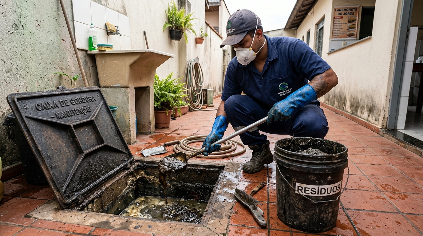 Remoção de resíduos da caixa de gordura em Juiz de Fora‑MG